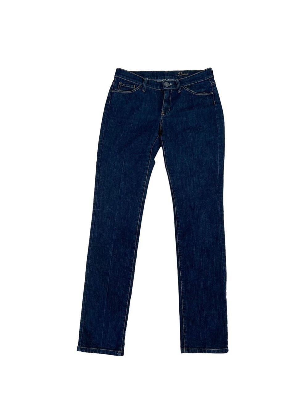 Mango jeans Donna dark blue stretch denim brown stitches straight leg mid rise 8